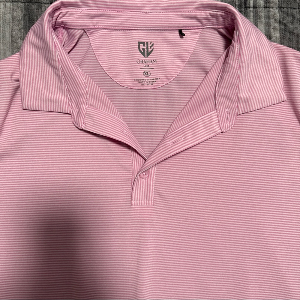 Soft Pink Performance Polo Shirt with Textured Stripes